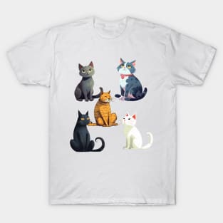 Five sitting cats T-Shirt